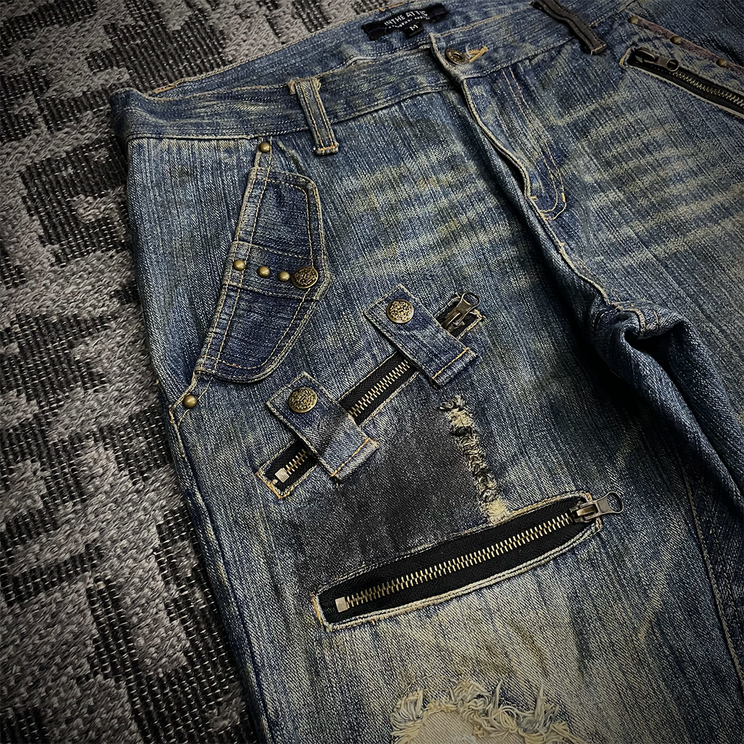 In The Attic Rare Distressed Dirty Flare Denim