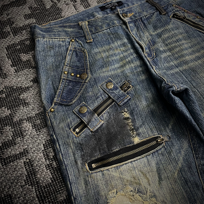 In The Attic Rare Distressed Dirty Flare Denim