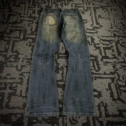 In The Attic Rare Distressed Dirty Flare Denim