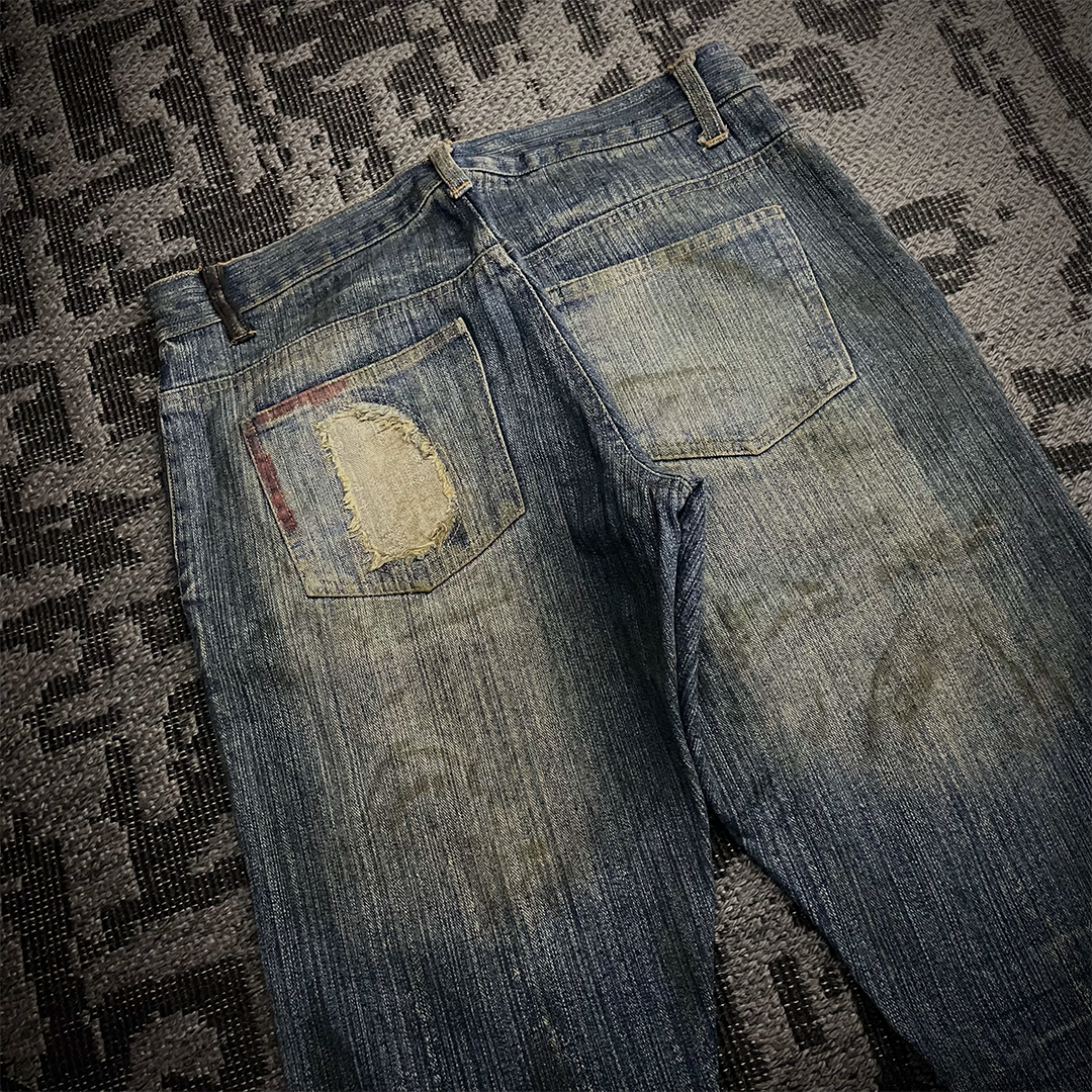 In The Attic Rare Distressed Dirty Flare Denim