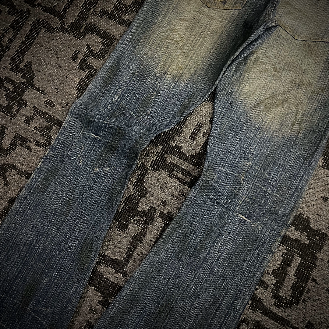 In The Attic Rare Distressed Dirty Flare Denim