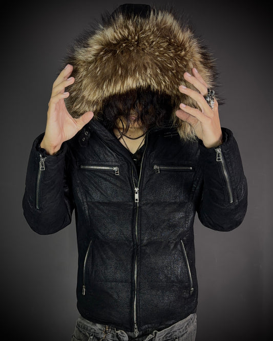 5351 POUR LES HOMMES Raccoon Fur Coated Down Jacket