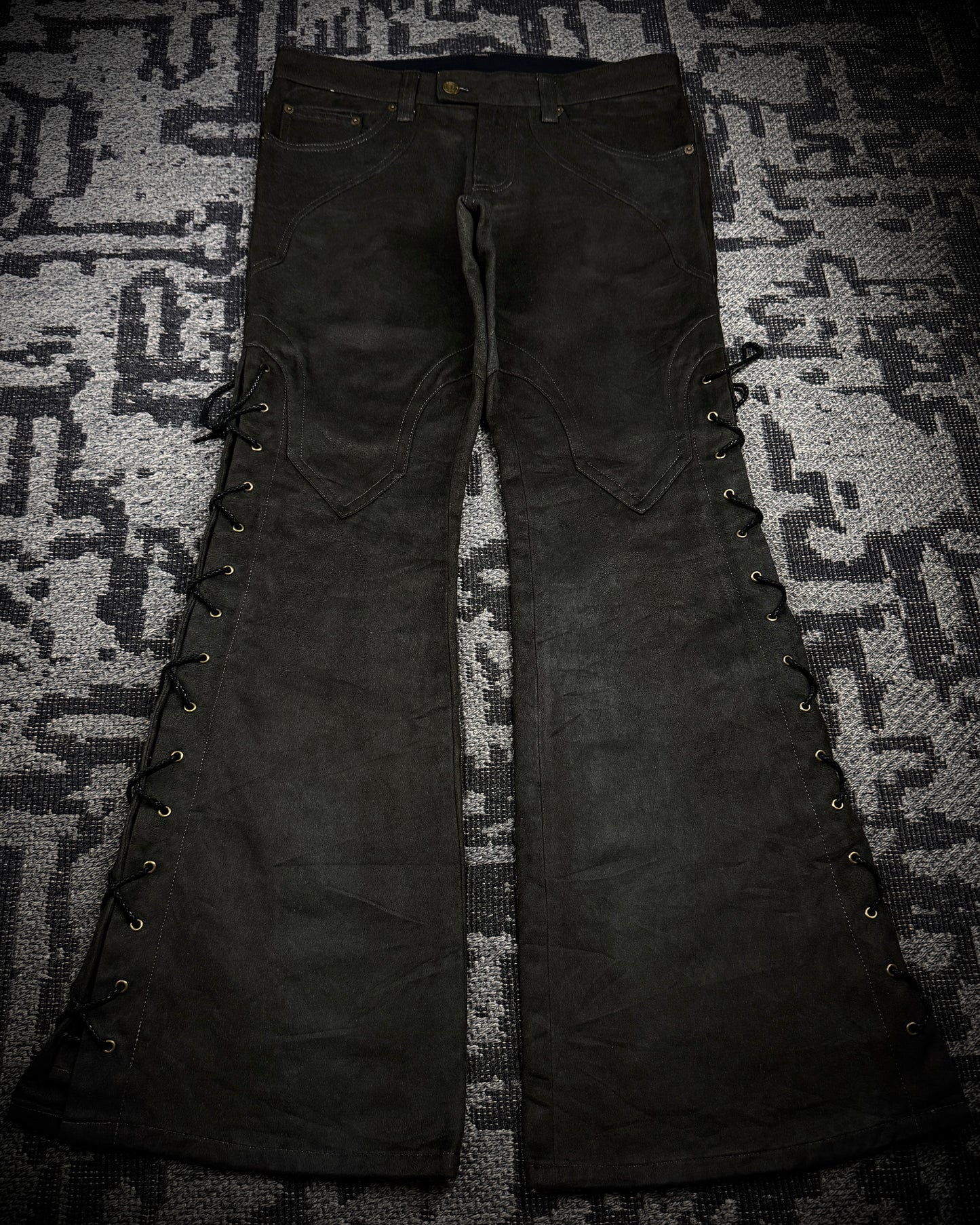 Tornado Mart Suede Lace Up Flared Pants