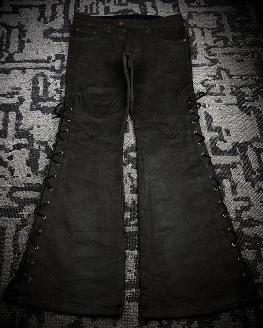 Tornado Mart Suede Lace Up Flared Pants