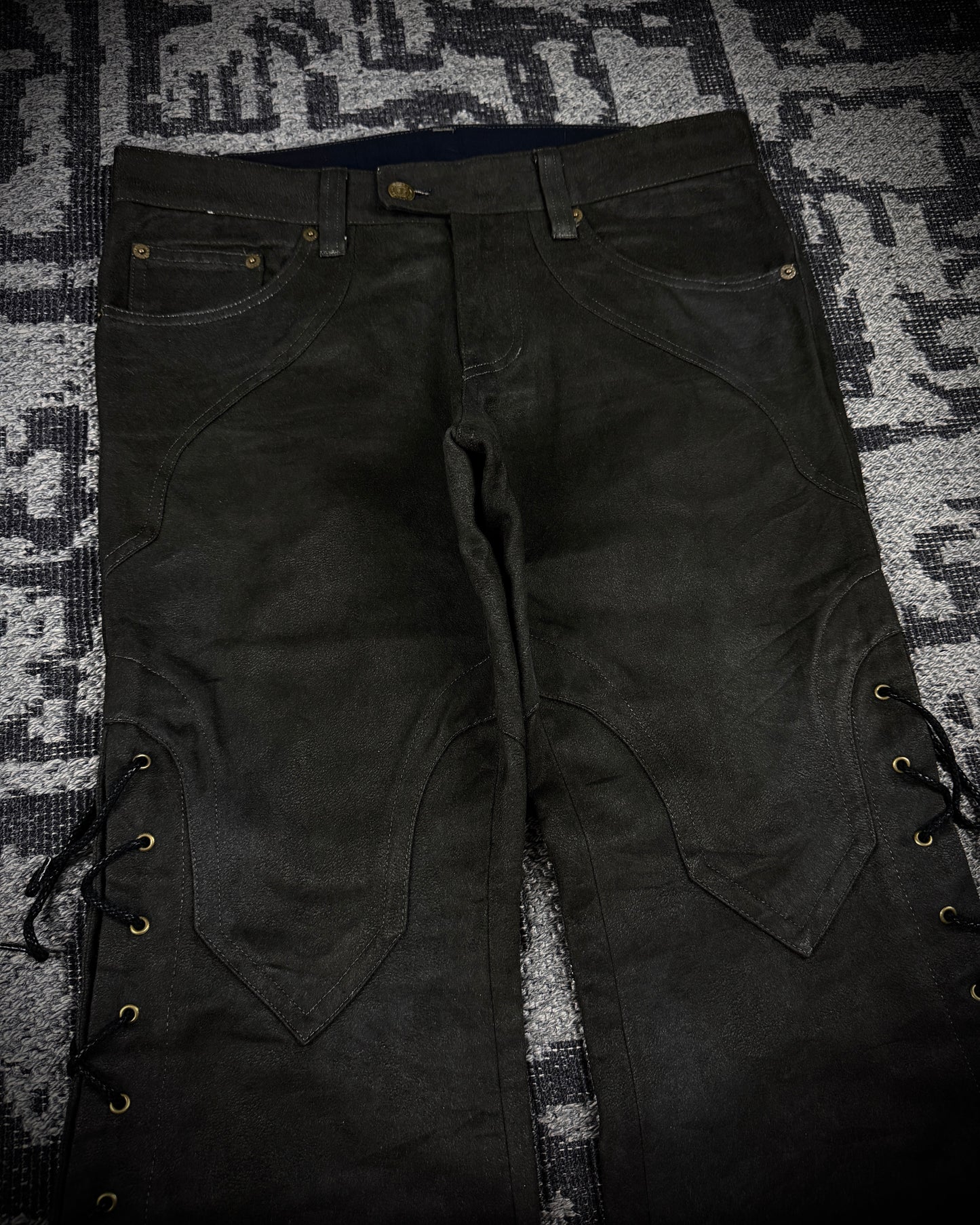 Tornado Mart Suede Lace Up Flared Pants