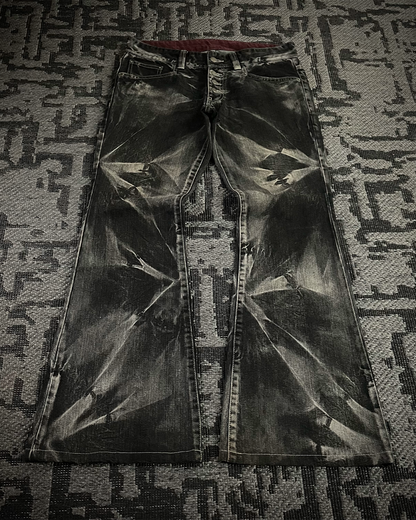 Tornado Mart Ice Shatter Wash Flared Jeans