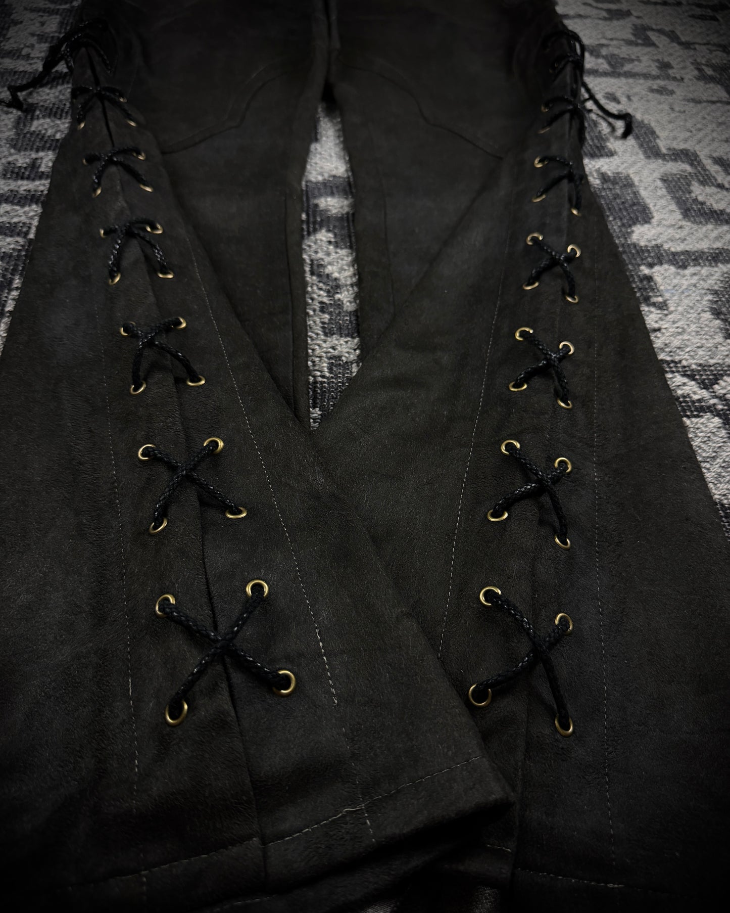 Tornado Mart Suede Lace Up Flared Pants
