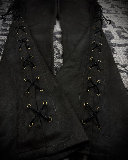 Tornado Mart Suede Lace Up Flared Pants