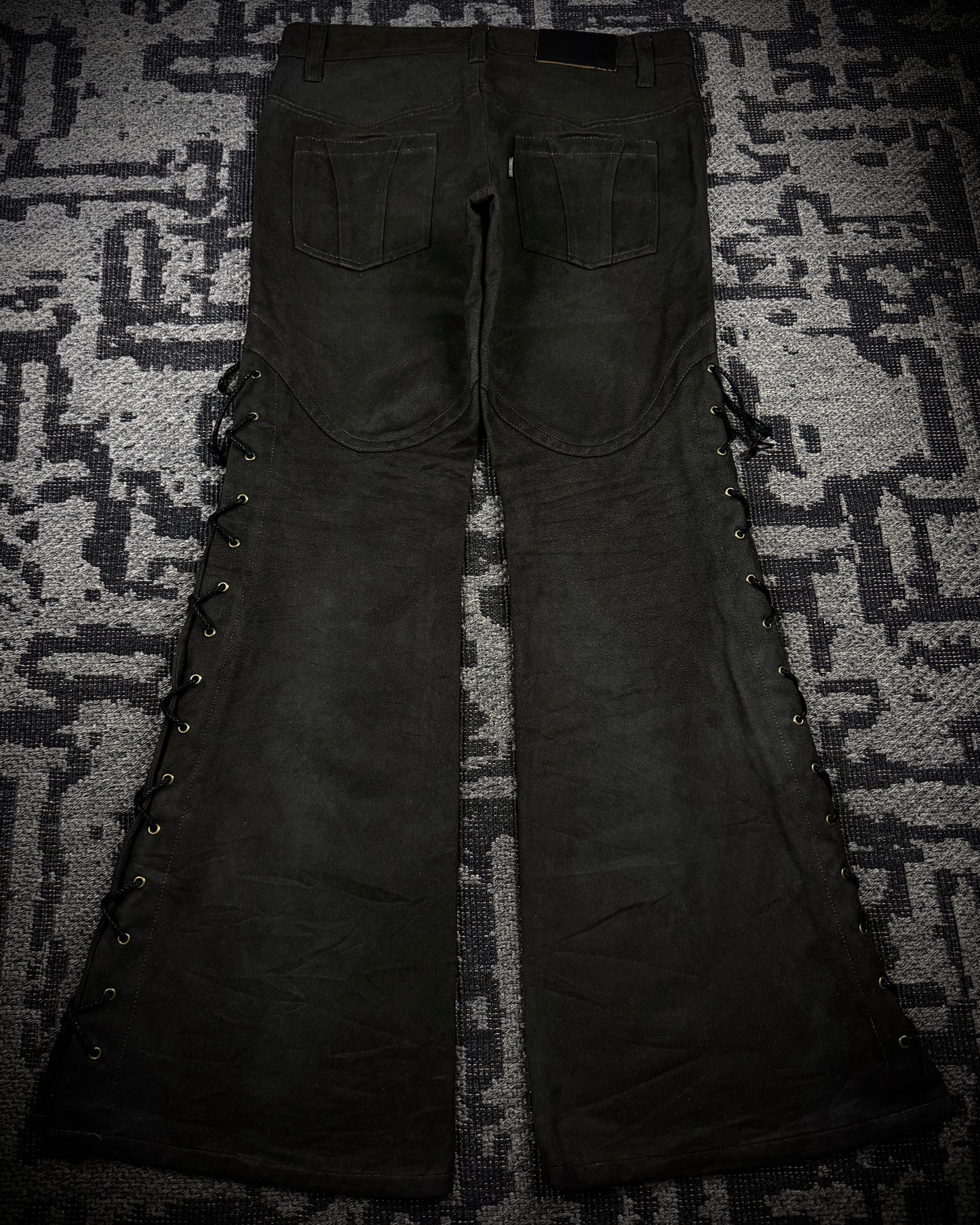 Tornado Mart Suede Lace Up Flared Pants