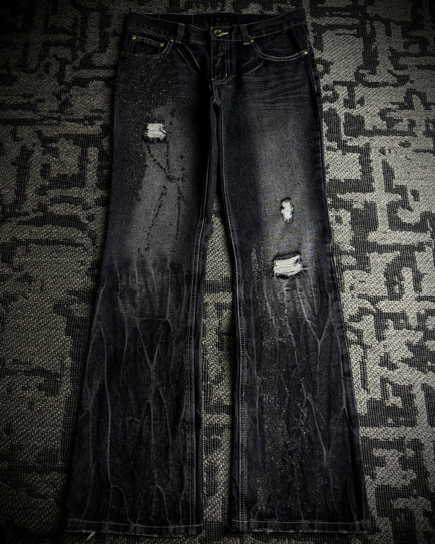 Black Baccara Glitter Distressed Bootcut Jeans