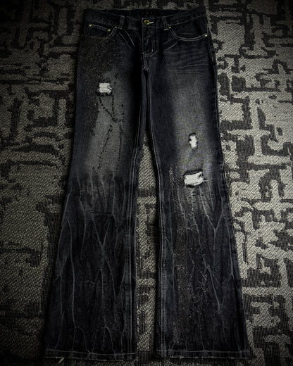 Black Baccara Glitter Distressed Bootcut Jeans