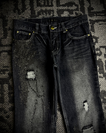 Black Baccara Glitter Distressed Bootcut Jeans