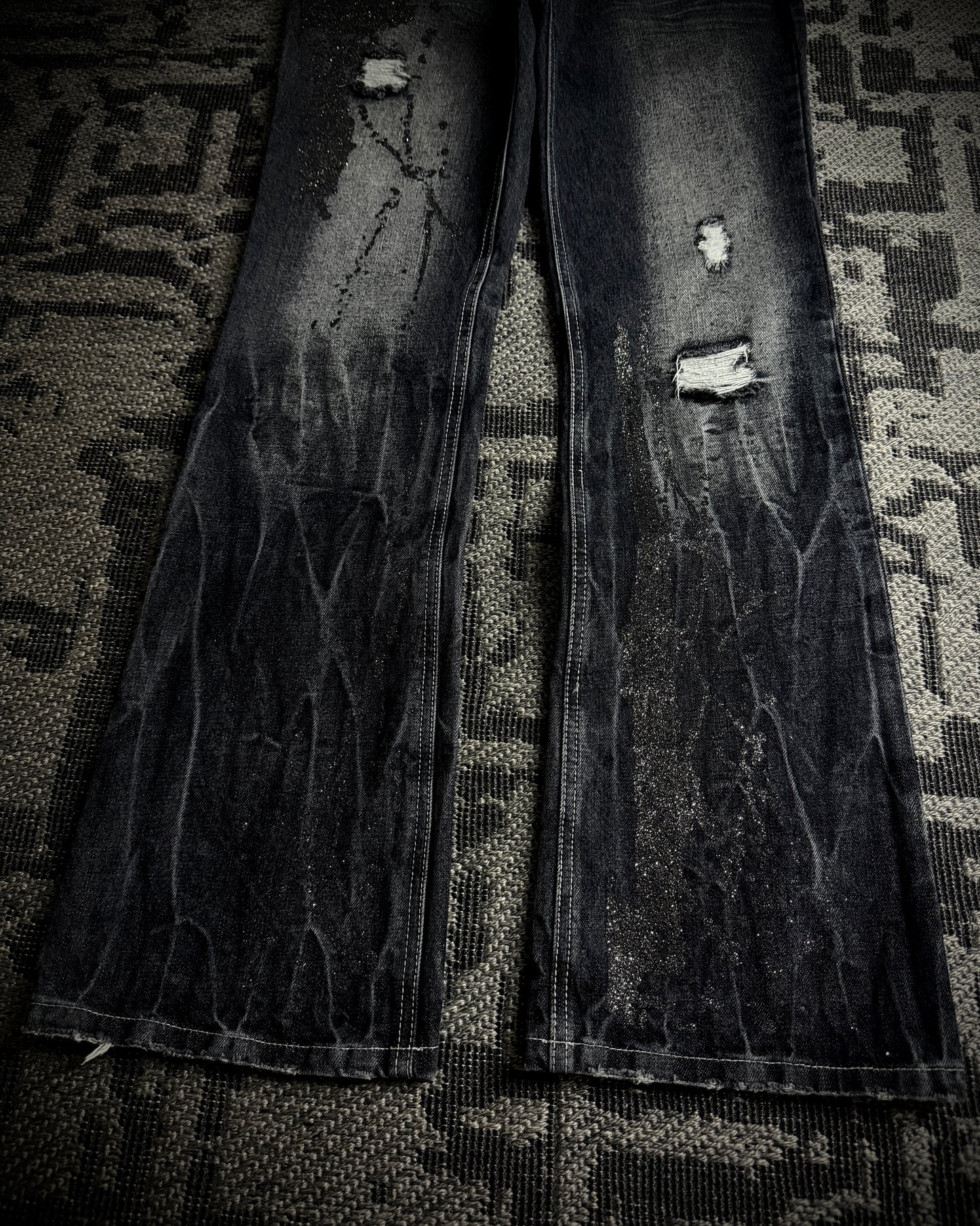 Black Baccara Glitter Distressed Bootcut Jeans