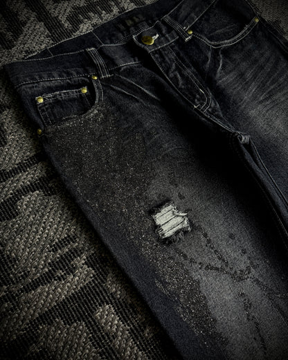 Black Baccara Glitter Distressed Bootcut Jeans