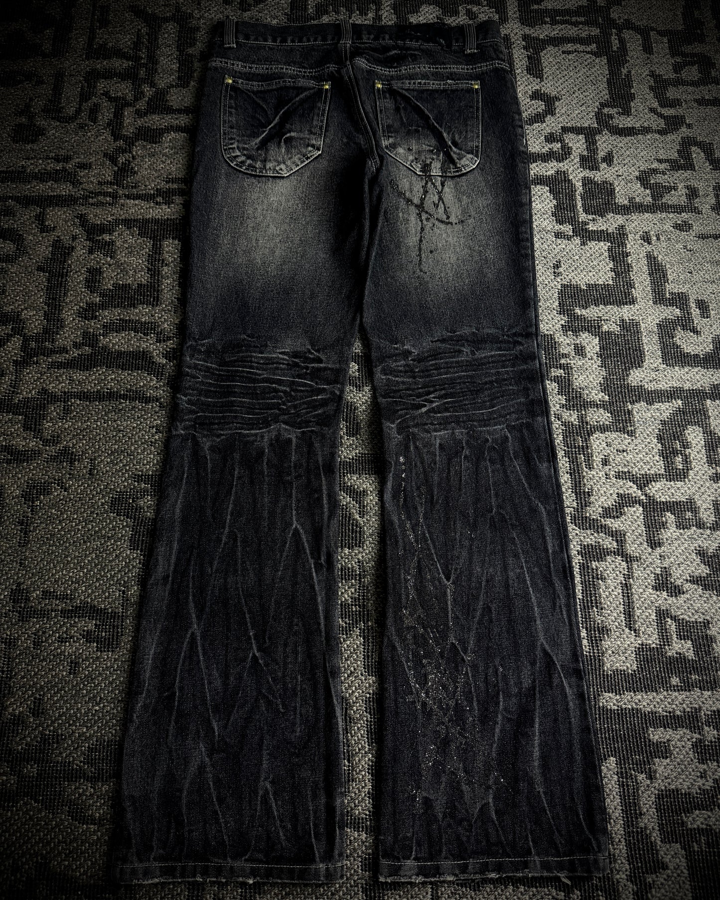 Black Baccara Glitter Distressed Bootcut Jeans