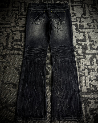 Black Baccara Glitter Distressed Bootcut Jeans