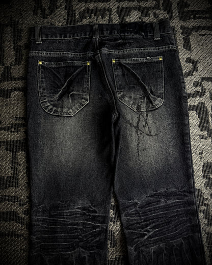 Black Baccara Glitter Distressed Bootcut Jeans