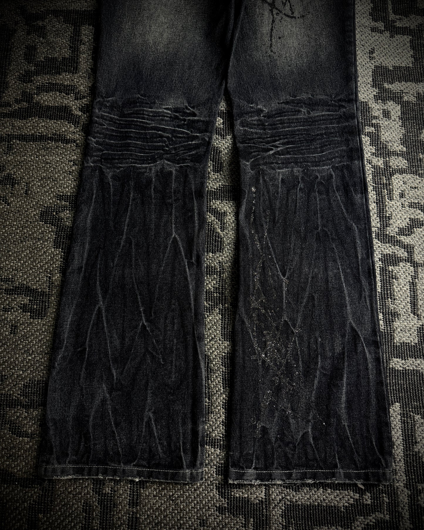 Black Baccara Glitter Distressed Bootcut Jeans
