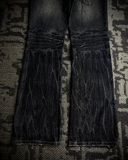Black Baccara Glitter Distressed Bootcut Jeans