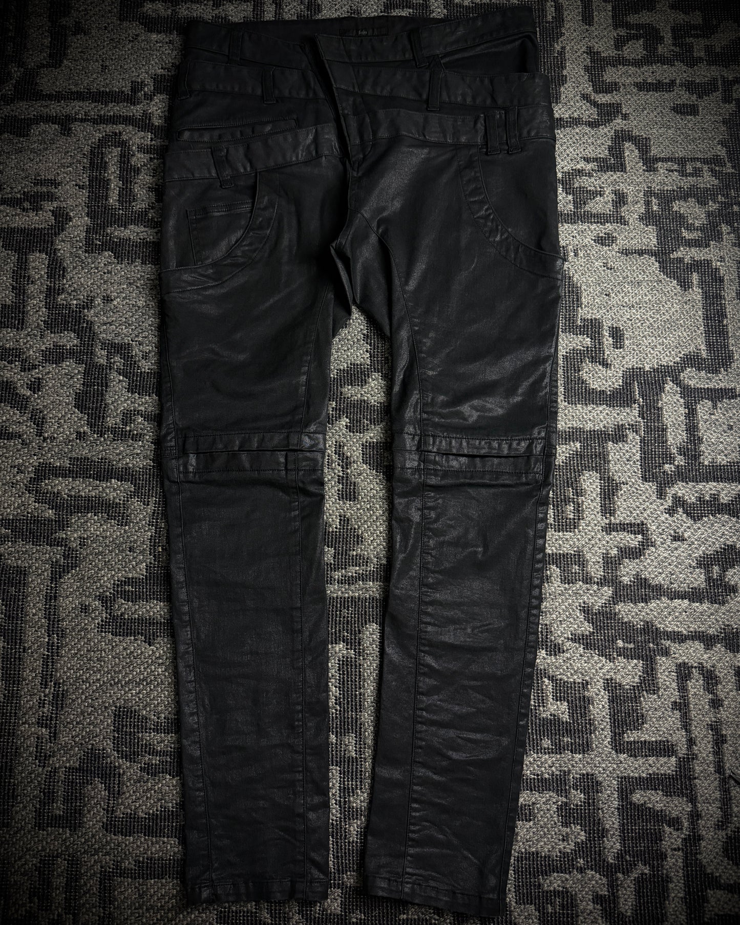Bajra Coated Stretch Triple Waist Asymmetrical Zip Pants