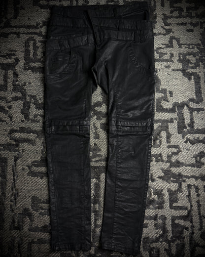 Bajra Coated Stretch Triple Waist Asymmetrical Zip Pants