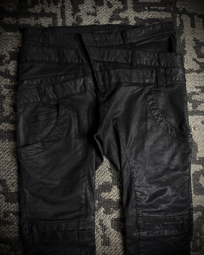 Bajra Coated Stretch Triple Waist Asymmetrical Zip Pants