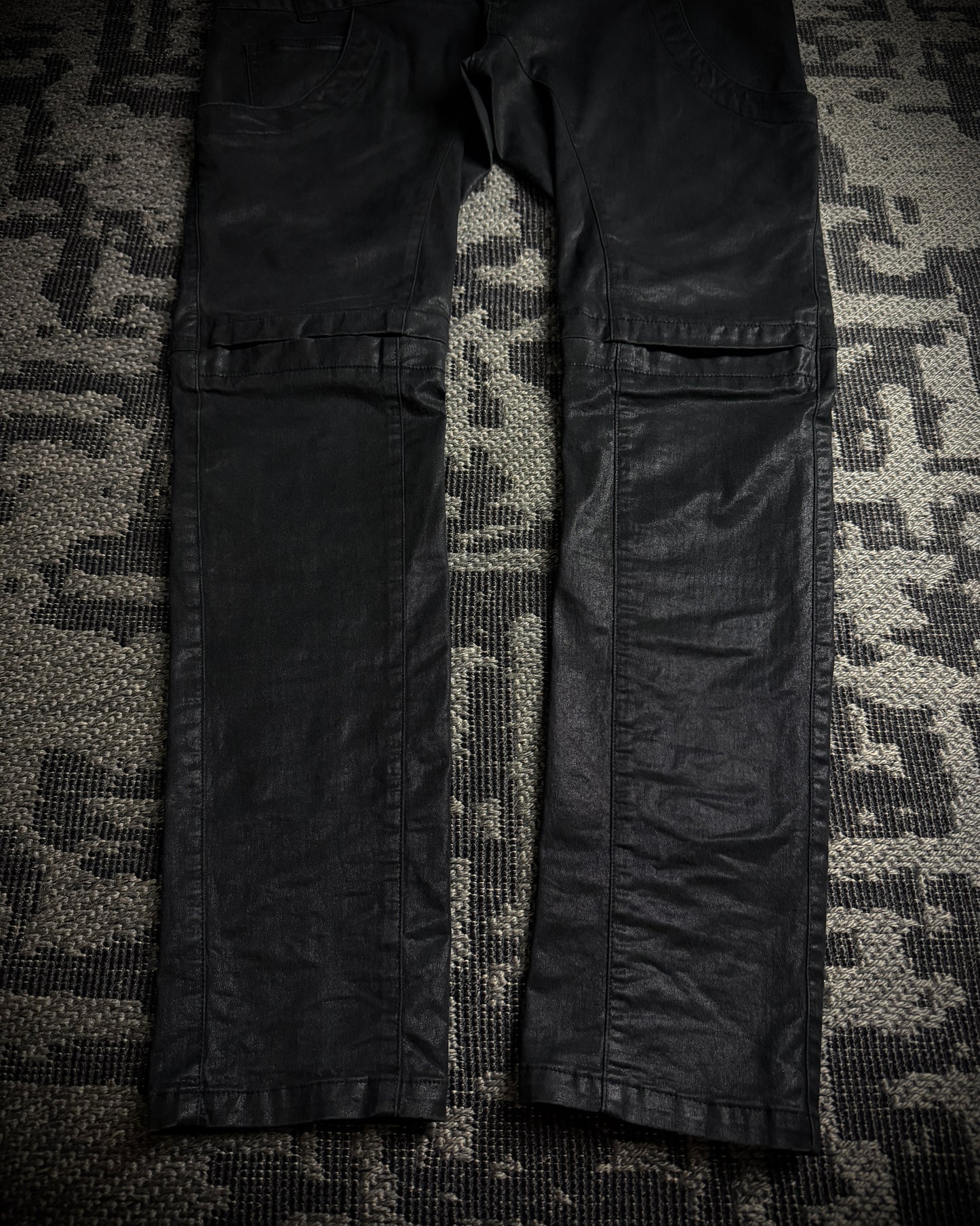 Bajra Coated Stretch Triple Waist Asymmetrical Zip Pants