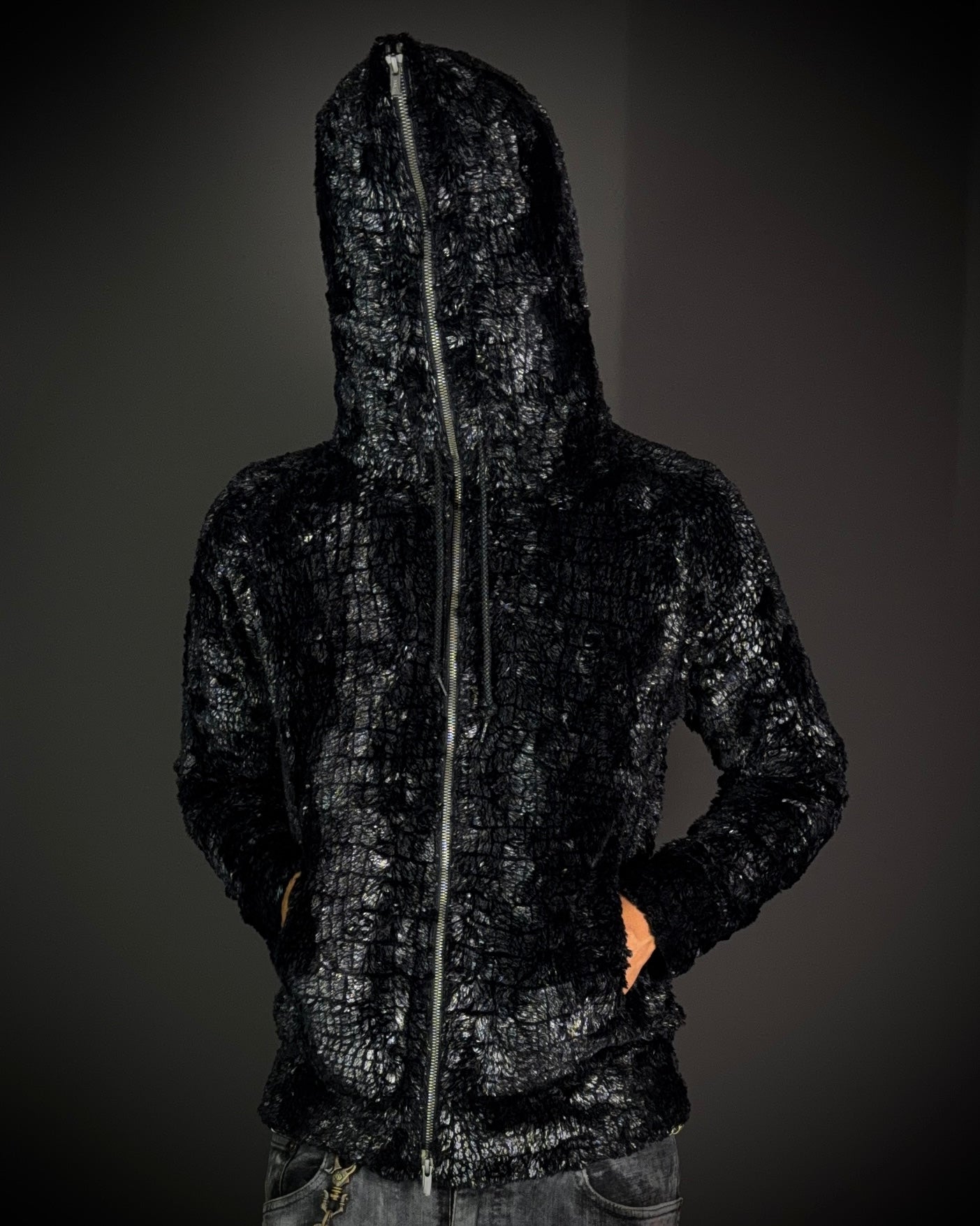 Tornado Mart Glossy Crocodile Hooded Zip Hoodie