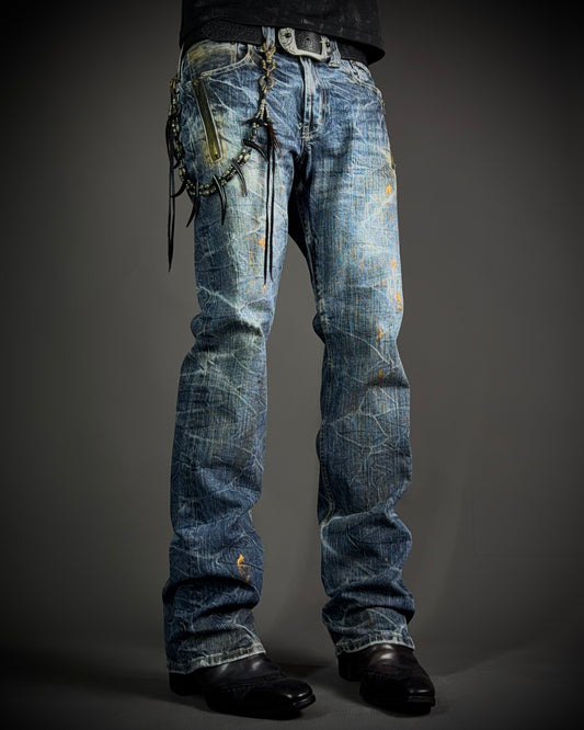 Japanese Faded Cracked Zip Jeans