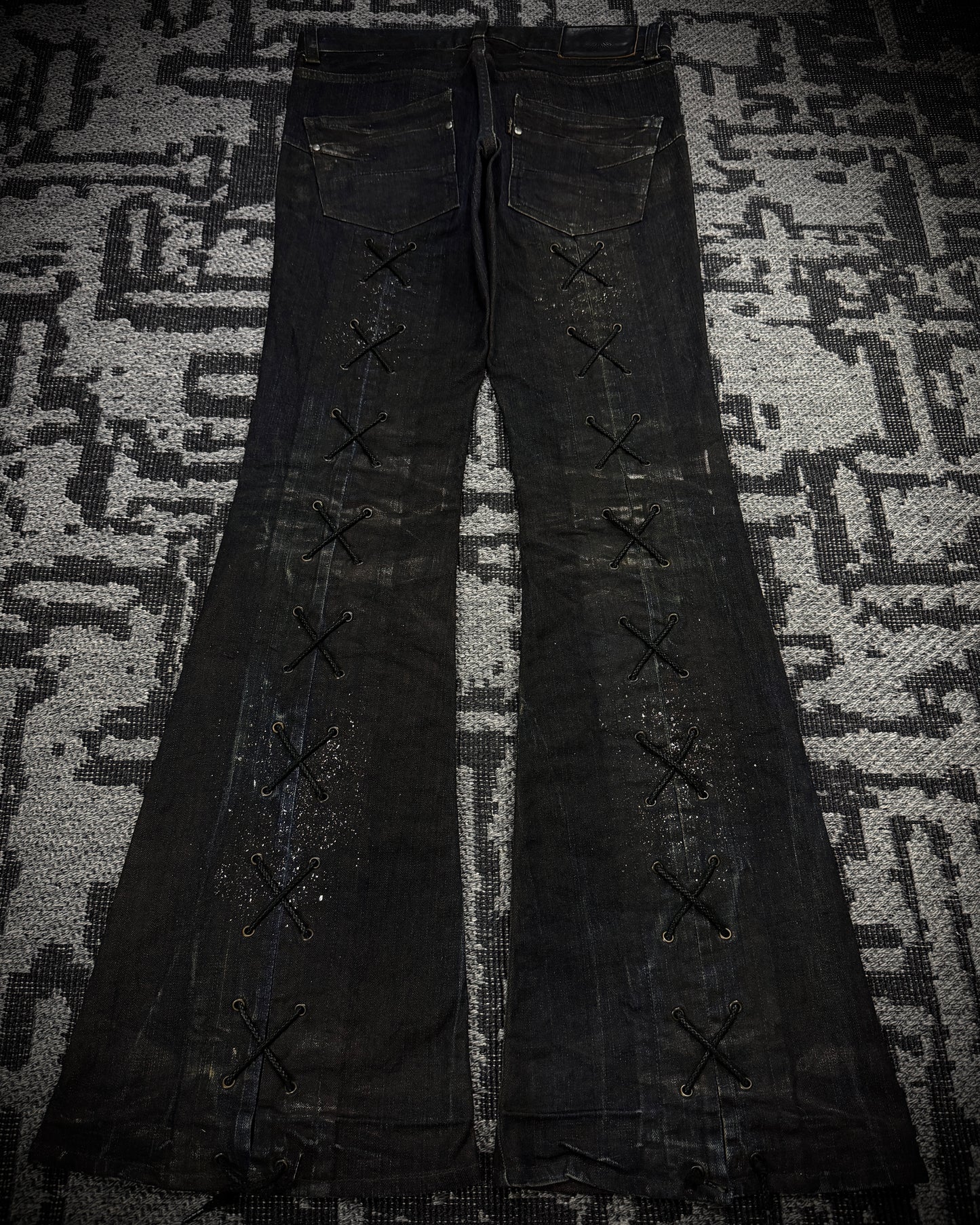 Tornado Mart Extended Back Lace Up Silver Flared Denim