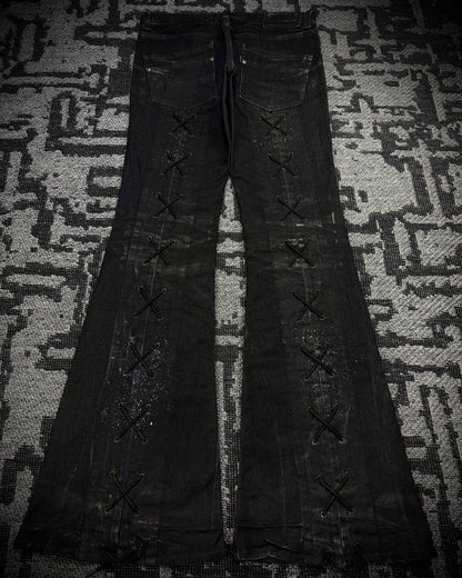 Tornado Mart Extended Back Lace Up Silver Flared Denim