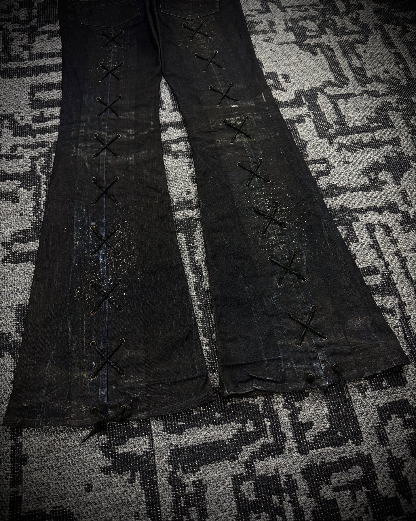 Tornado Mart Extended Back Lace Up Silver Flared Denim