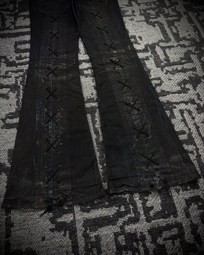 Tornado Mart Extended Back Lace Up Silver Flared Denim