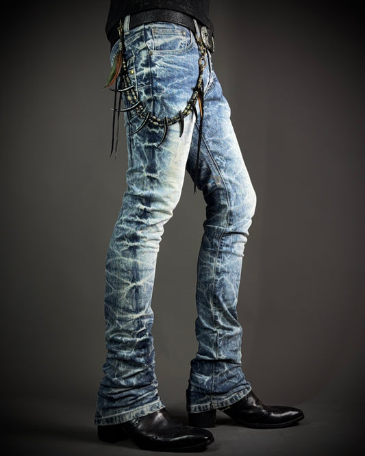 Tornado Mart Heavy Cracked Slim Boot Cut Jeans
