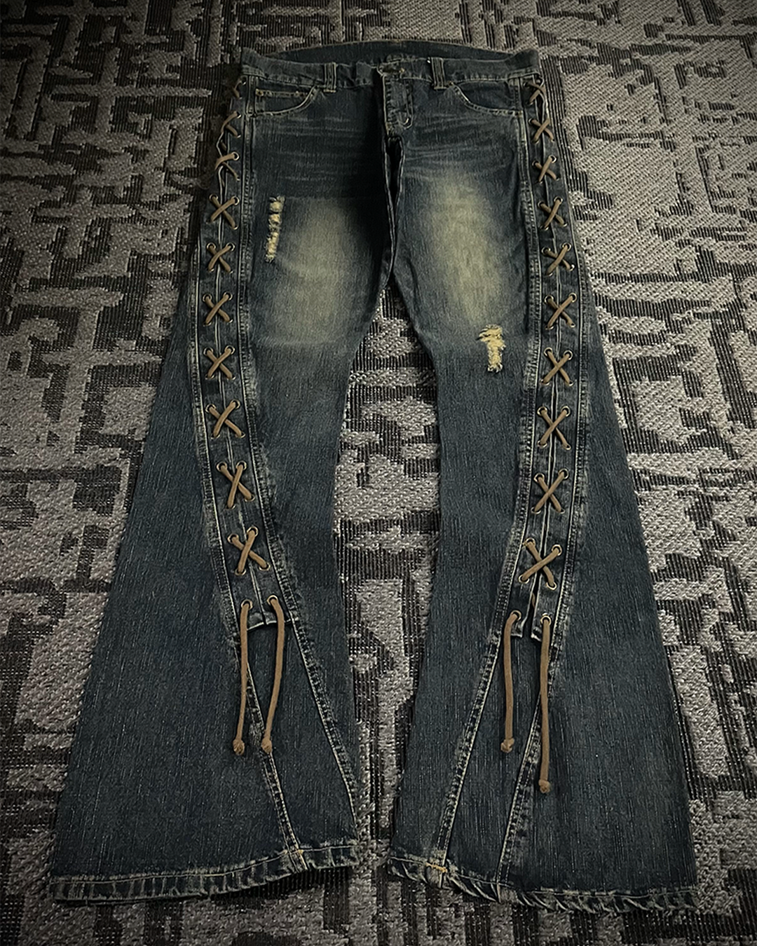 Cool Drive Striker Distressed Lace Up Flared Jeans