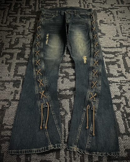 Cool Drive Striker Distressed Lace Up Flared Jeans