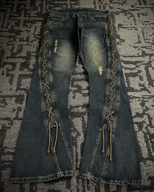 Cool Drive Striker Distressed Lace Up Flared Jeans