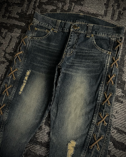 Cool Drive Striker Distressed Lace Up Flared Jeans