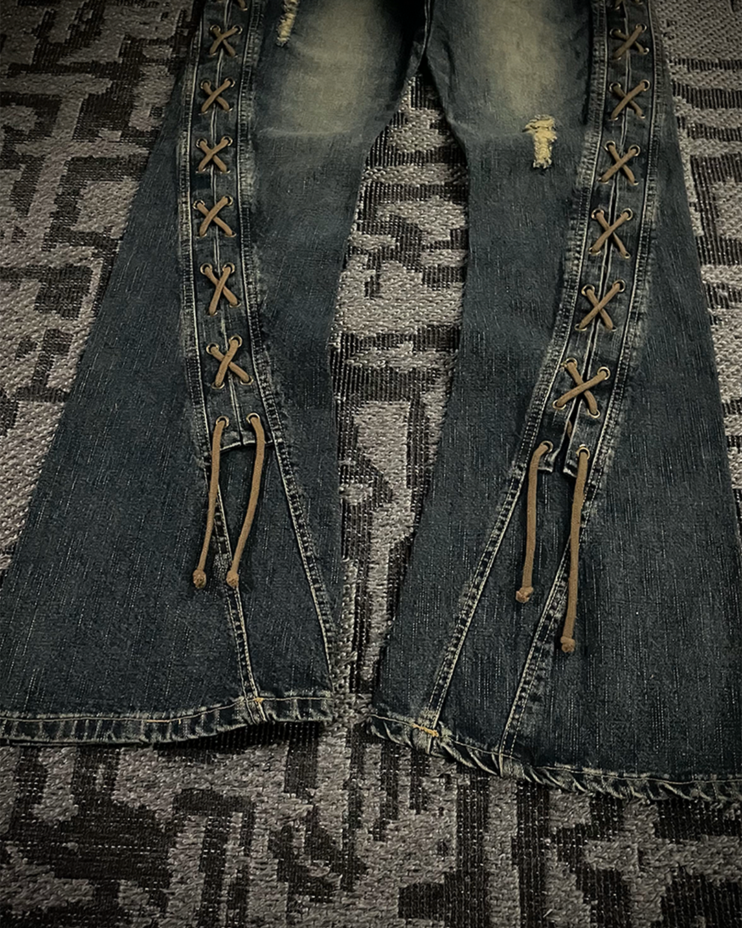 Cool Drive Striker Distressed Lace Up Flared Jeans