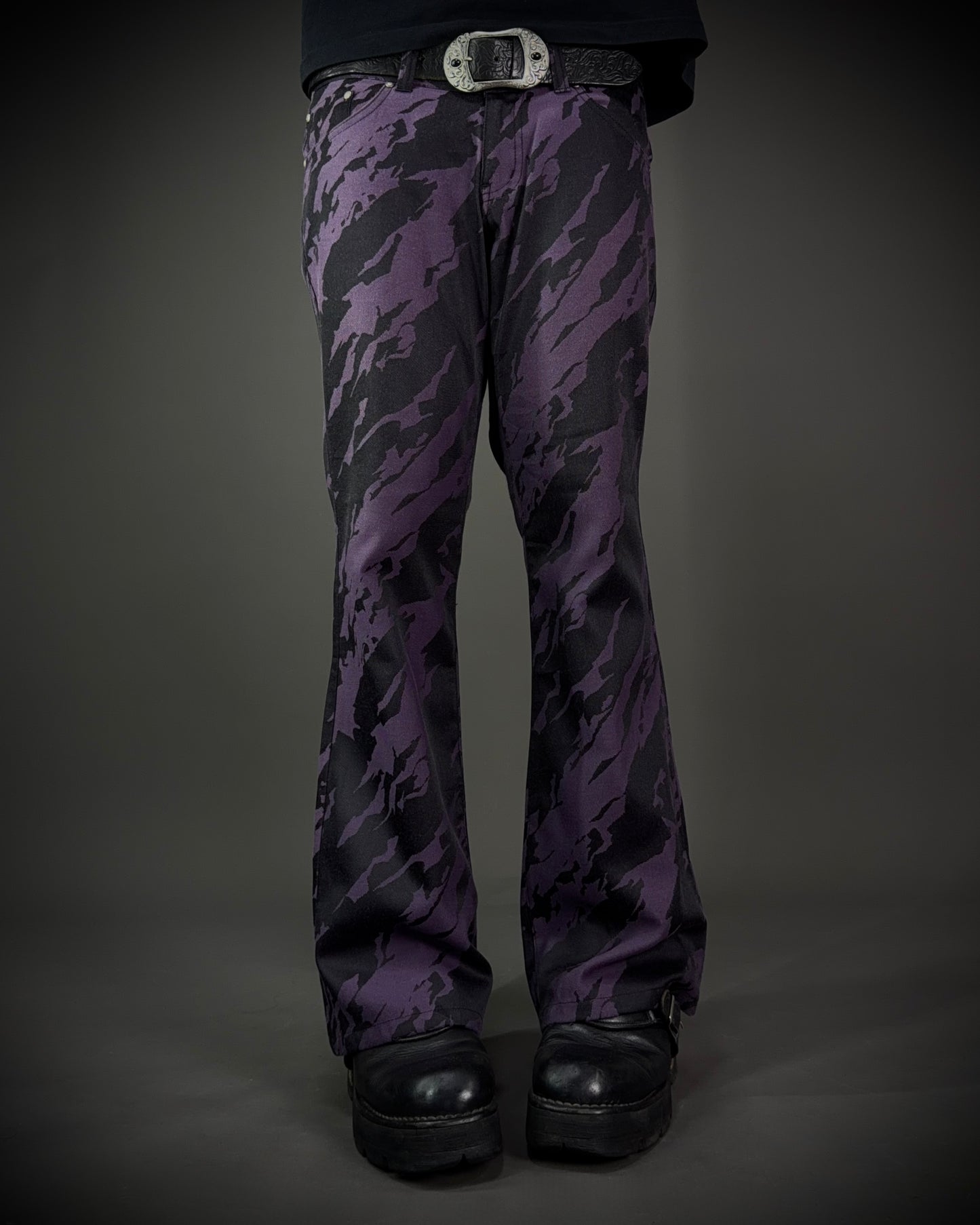 Tornado Mart Purple Black Abstract Camo Flared Pants
