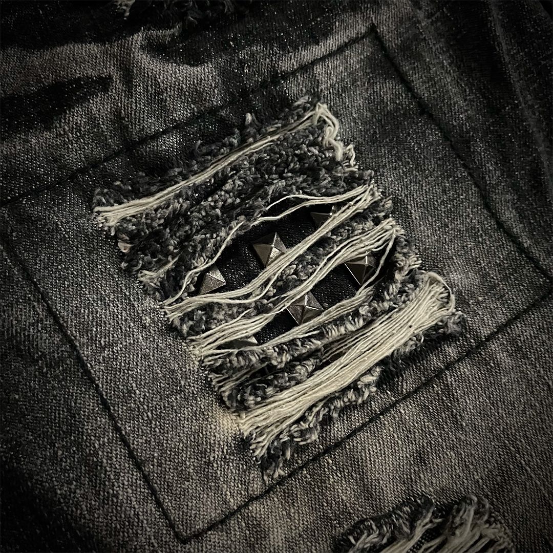 Lowbox Double Waist Studded Distressed Acid Wash Flared Jeans