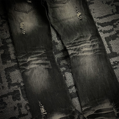 Lowbox Double Waist Studded Distressed Acid Wash Flared Jeans