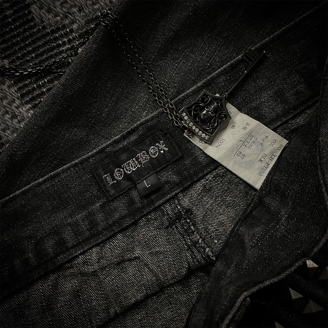 Lowbox Double Waist Studded Distressed Acid Wash Flared Jeans