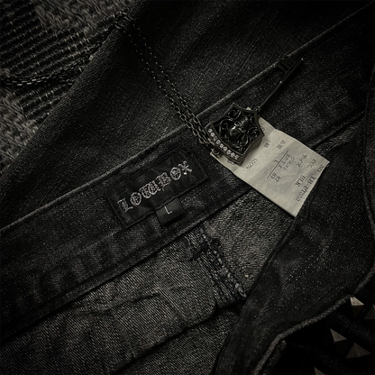 Lowbox Double Waist Studded Distressed Acid Wash Flared Jeans