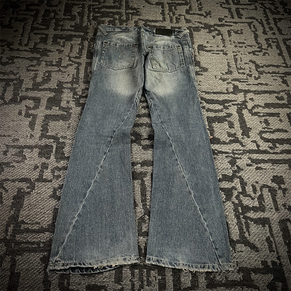 Semantic Design Thigh Lace-Up Spiral Cut Flared Jeans