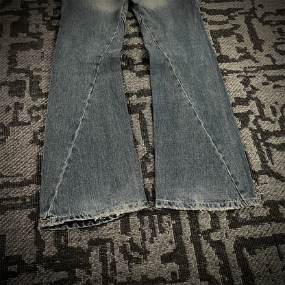 Semantic Design Thigh Lace-Up Spiral Cut Flared Jeans