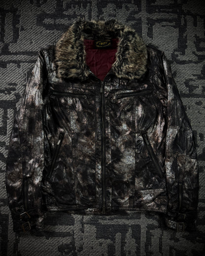TRIZY Silver Bronze Glossy Fur Jacket