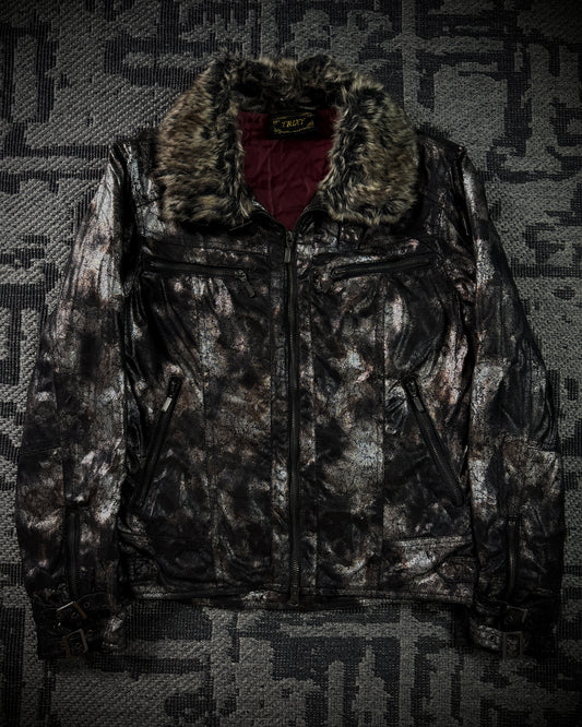 TRIZY Silver Bronze Glossy Fur Jacket