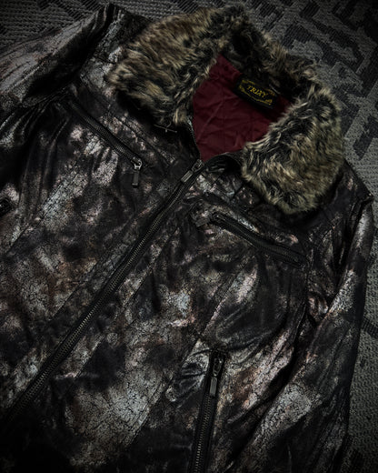 TRIZY Silver Bronze Glossy Fur Jacket