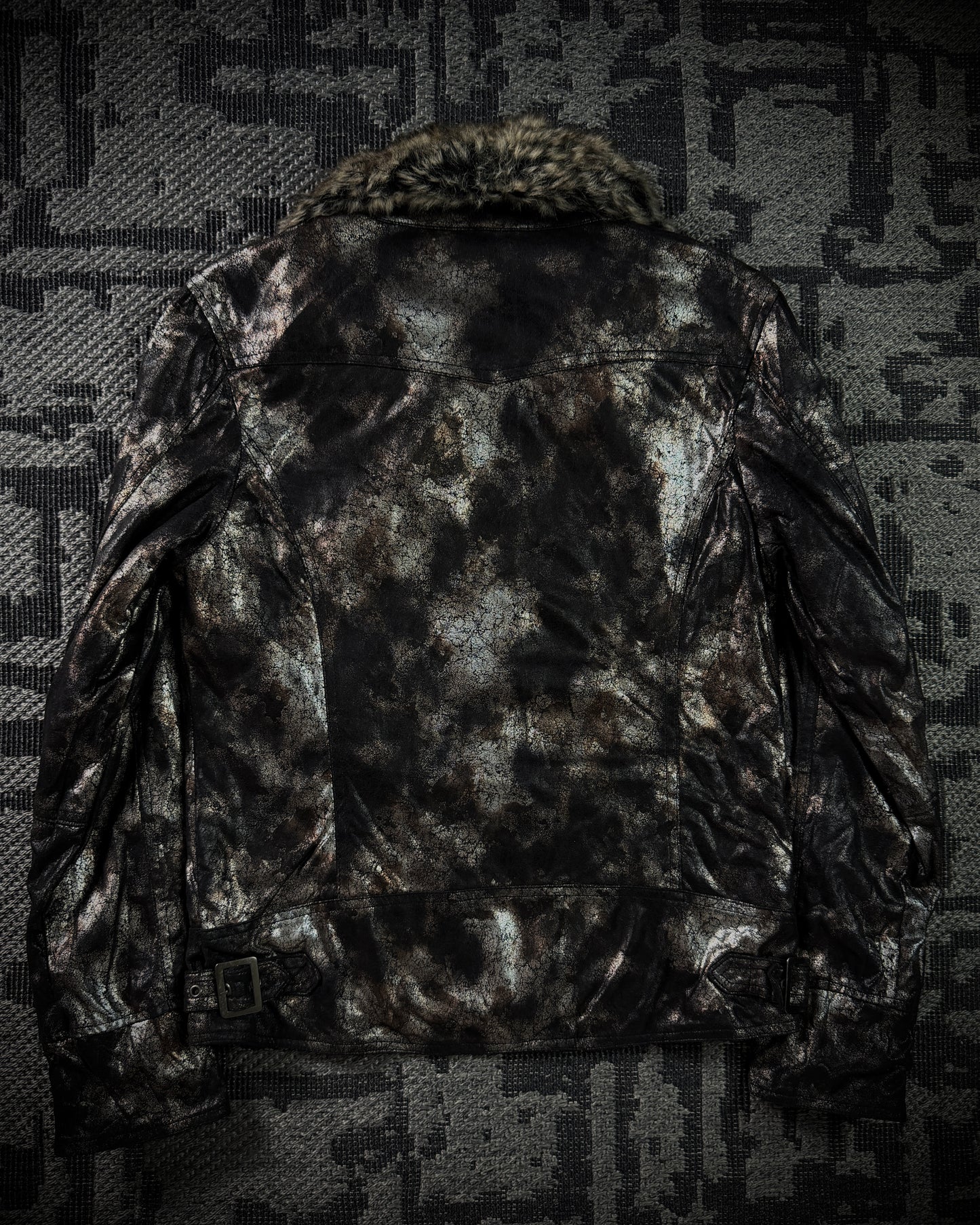 TRIZY Silver Bronze Glossy Fur Jacket